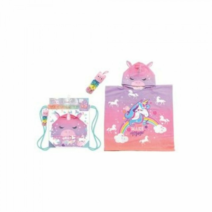 Плажна кърпа с раница, Hot Focus, шарка на еднорог, многоцветна