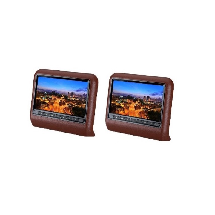 Set 1 DVD+1 MONITOR 9 inch pentru tetiere auto Maro (Cogniac)
