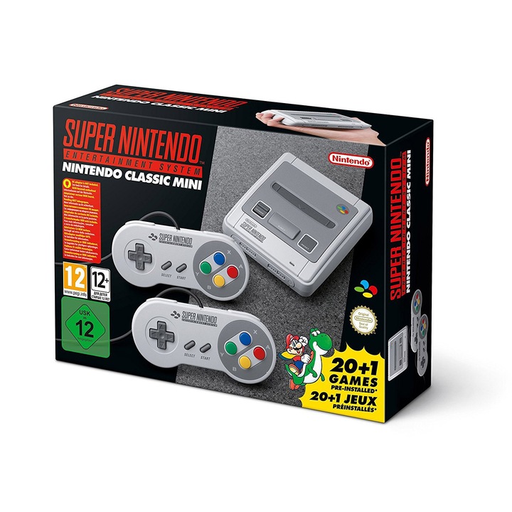 Consola Nintendo clasica Mini SNES cu 21 jocuri preinstalate