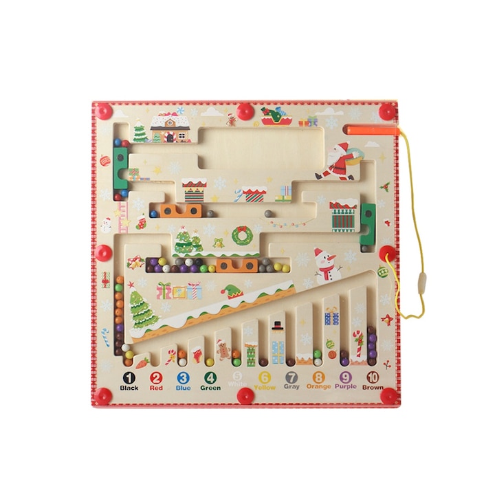 Montessori oktatójáték, Mágneses labirintus játék, QIAN CHOICE, Finommotorikus készségeket fejleszt, Szem-kéz koordináció, Karácsonyi téma