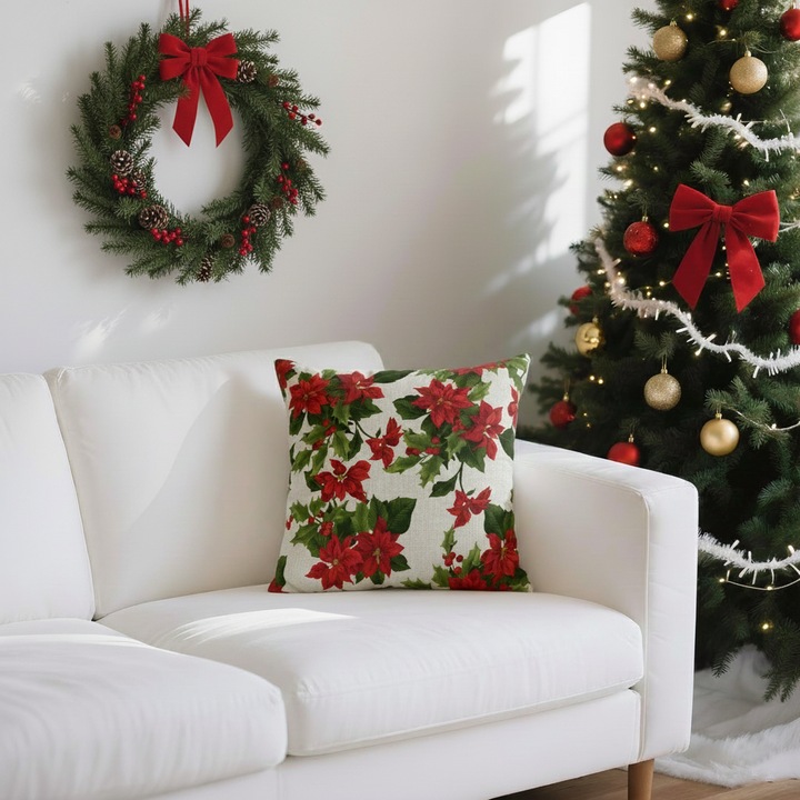 Perna decorativa Poinsettia Best Sleep, 45x45x10 cm, poliester