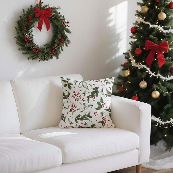 Perna decorativa Christmas Berries Best Sleep, 45x45x10 cm, poliester