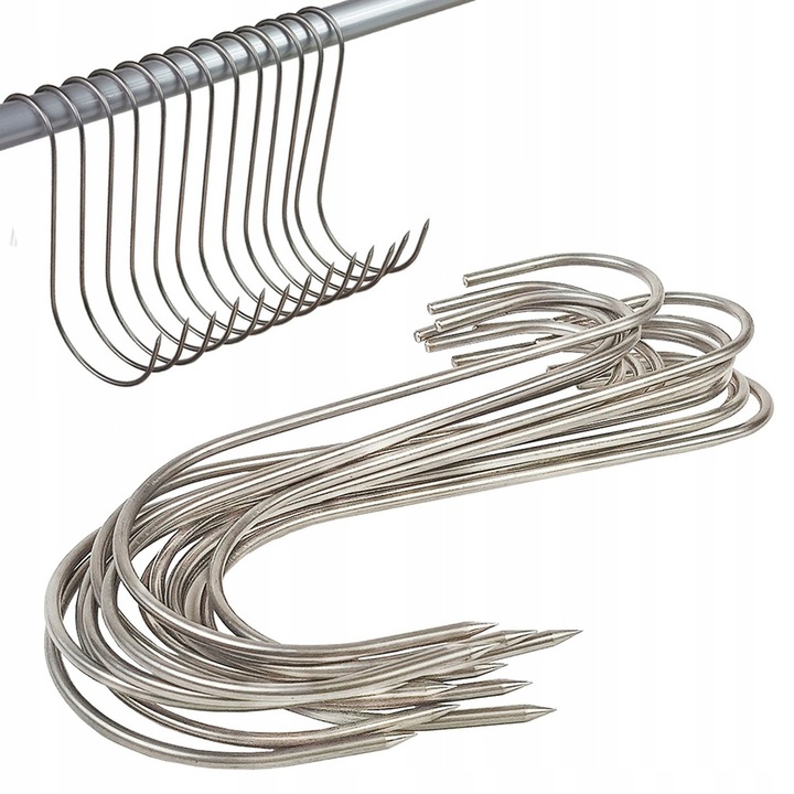 Carlige pentru afumat, DECORTREND, set 15 bucati, otel inoxidabil, 15cm, capacitate 10kg