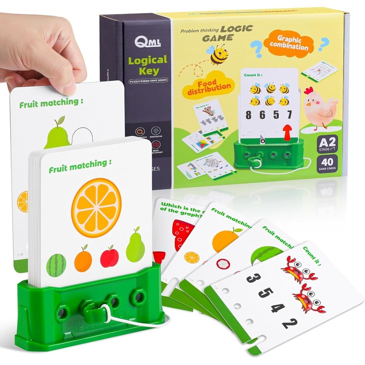 Interaktív játékok babáknak, Montessori, logikai játék kulcsokkal, 40 kártya, 80 kérdés, többszínű, 4 év felett