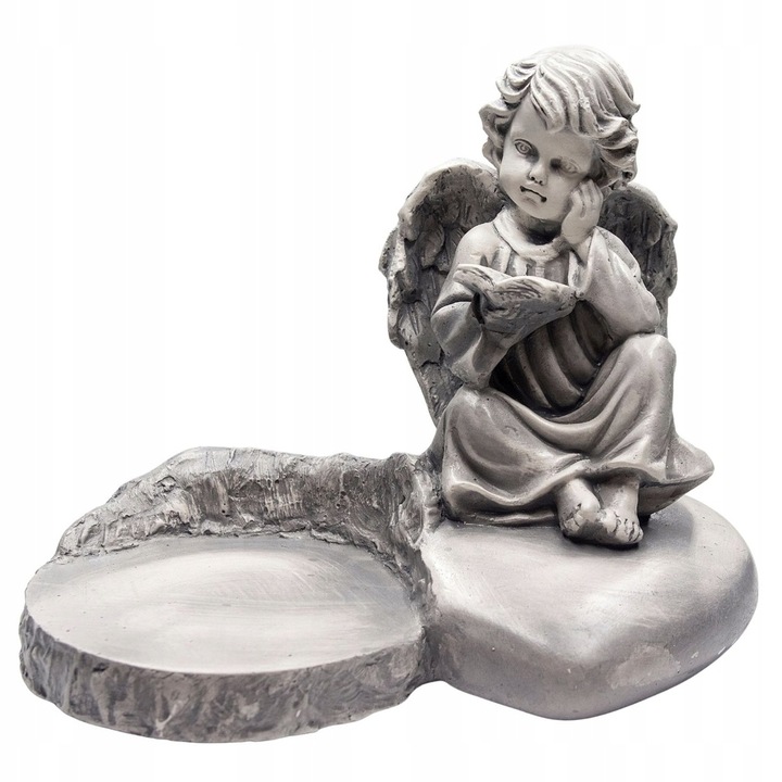 Gipsz angyal figura, DECORTREND, 18,5x24x13cm, szürke