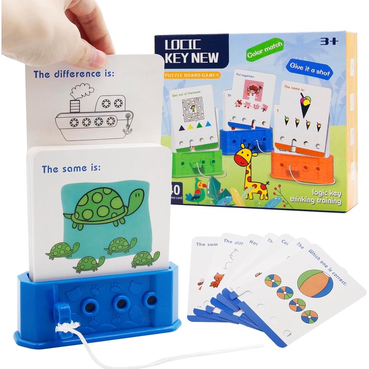 Interaktív játékok babáknak, Montessori, logikai játék kulcsokkal, 40 kártya, 80 kérdés, többszínű, 3 év felett