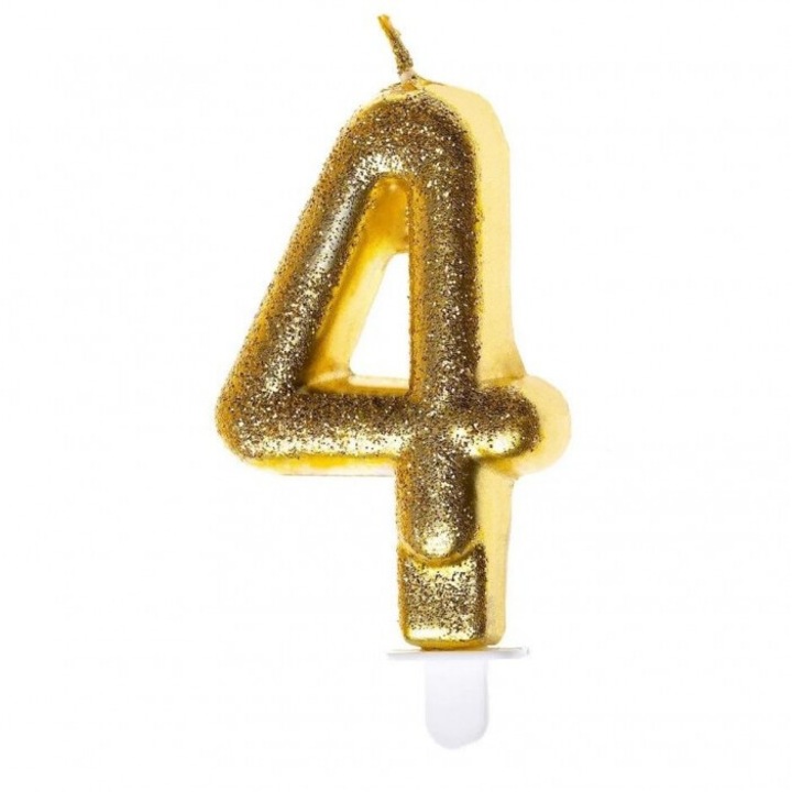 Swieczka urodzinowa GoParty, zloty brokat, 7 cm, set
