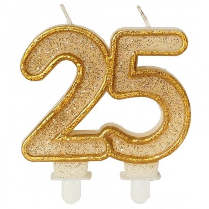 Gyertya 25 év, GoParty, arany, 7cm, szett