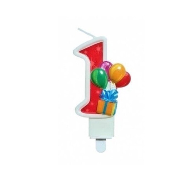 Születésnapi gyertya 1 lufikkal, 8 cm, Többszínű