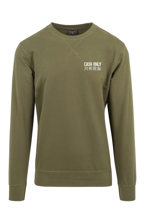 Mister Tee, Bluza de trening cu imprimeu text, Alb/Kaki