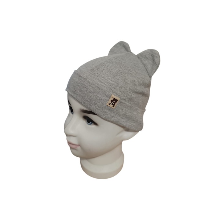 Caciula Pentru Copii, 40-42 Cm, Primavara/Toamna, Model Tedy Bear, Bumbac, Gri