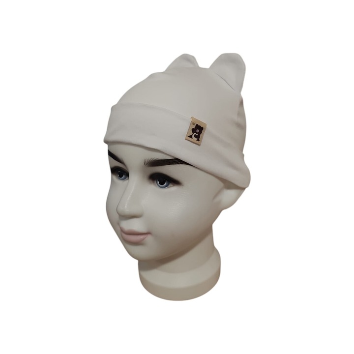 Caciula Pentru Copii, 40-42 Cm, Primavara/Toamna, Model Tedy Bear, Bumbac, Alb