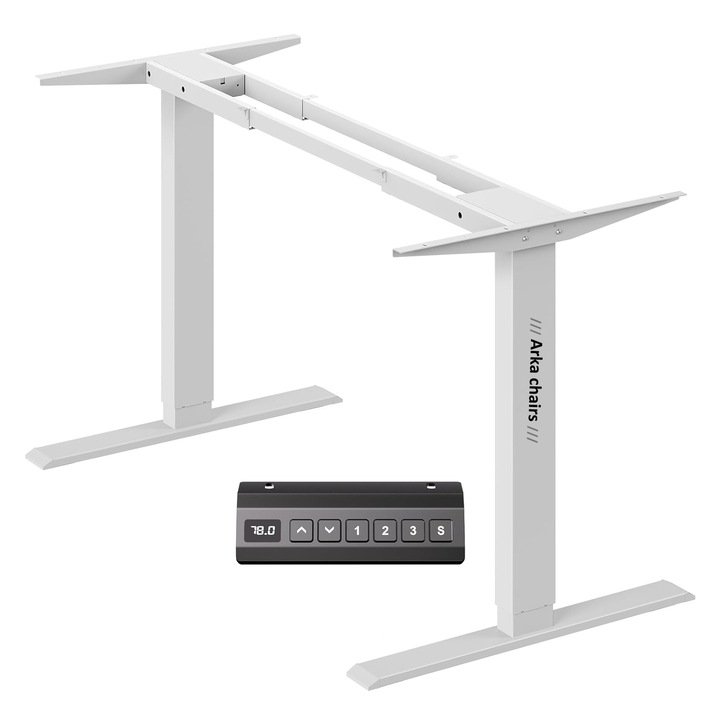Cadru electric birou, 2 motoare, 3 functii memorie, 130Kg rezistenta, sistem anti coliziune, Arka Chairs ST25W, inaltime 70-118 cm, alb