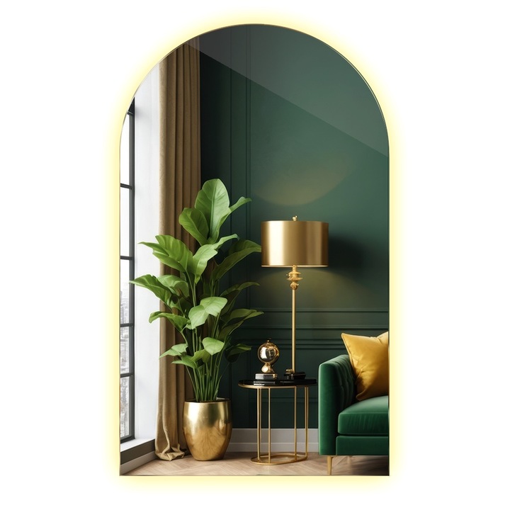 Oglinda oval LED, Tulup, Cald 3000K, 60 x 100 cm, forma moderna, decorativ, fara rama, 010390550390100000000