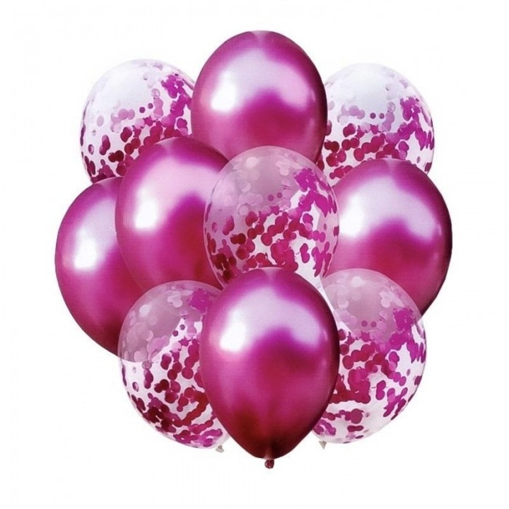 Комплект 10 розови метални балона и конфети, GoParty, 33см