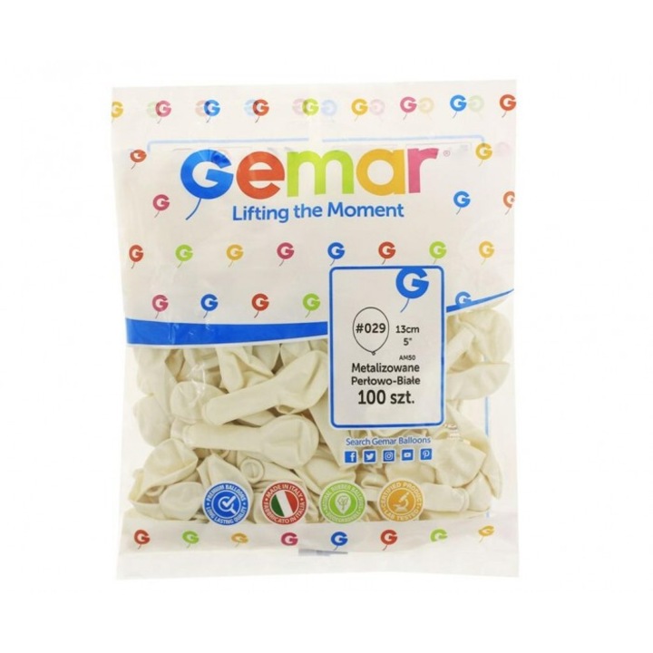 100 db-os fémes gyöngyház fehér lufi szett, AM50, Godan, 5"