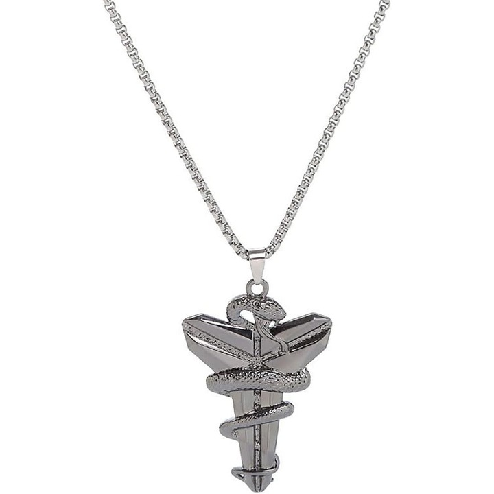 Colier pendant cu tema de baschet, Viper Mamba, bijuterii unisex, design minimalist, metal cu alergii reduse, 70cm