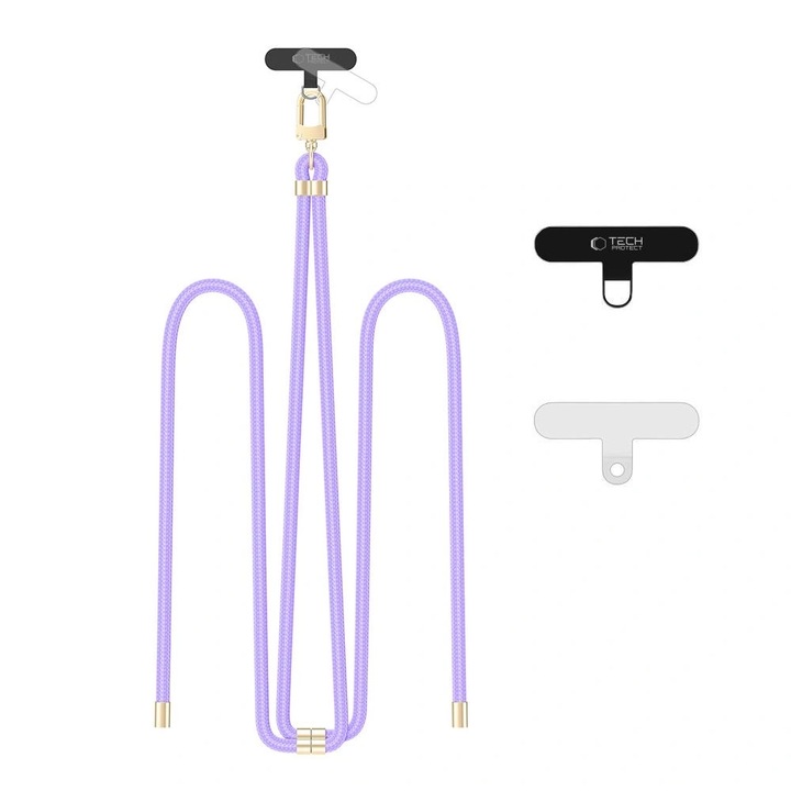 Curea de umar Tech-Protect C7S, set cu 2 adaptoare, lavanda/auriu, reglabil