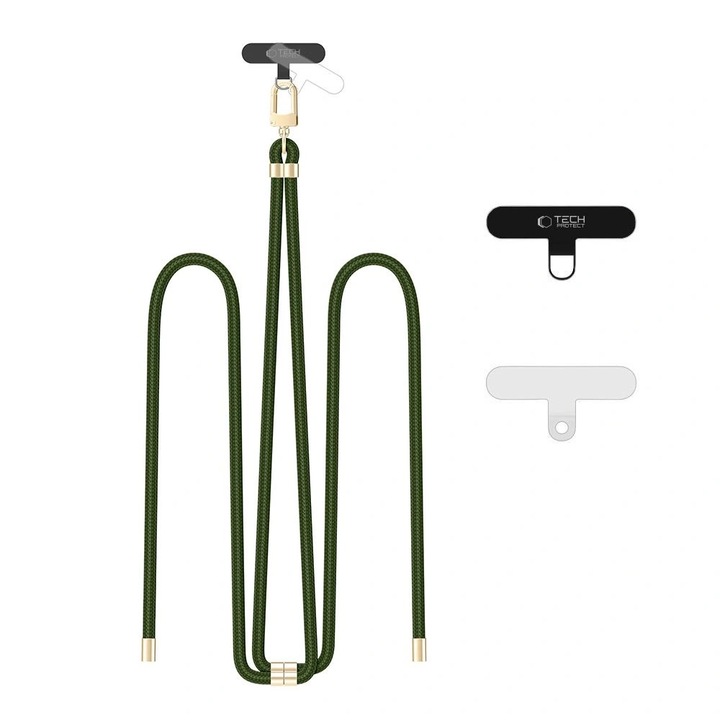 Curea de umar Tech-Protect C7S, verde vanatoare/aurie, set cu 2 adaptoare, reglabil