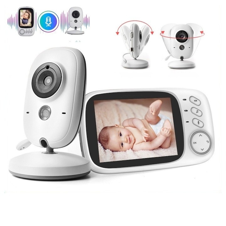 Бебефон VB603 - LCD екран 3.2'', Двупосочна комуникация, Нощно виждане IR, Песни за успокояване, Сензор за движение, 2.4 GHz