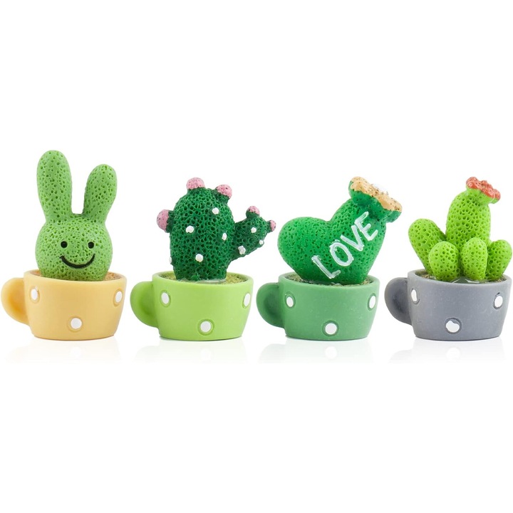 Set 4 Cactusi Artificiali Decorativi - Design Unic, Multicolor (2.8x3.5cm), Pentru Casa/Birou/Cadou