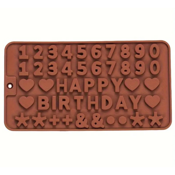 Комплект форми за букви и цифри, TopBazar, за торти, декорация, 21,5x11,5 см, силикон, кафяв