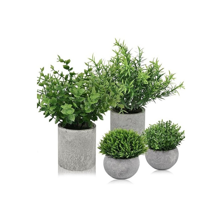 Комплект от 4 малки декоративни изкуствени растения за закрито в саксии, Beinhome