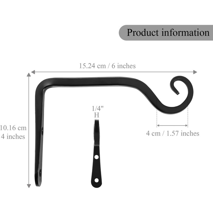 Suport pentru plante interior, 6 inch, design retro, capacitate 10kg, culoare neagra