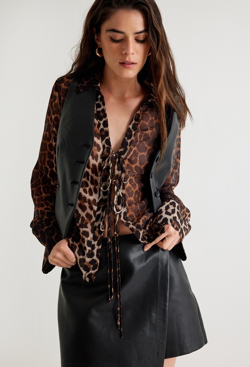 KOTON, Camasa din sifon cu model animal print, Bej, 2XS