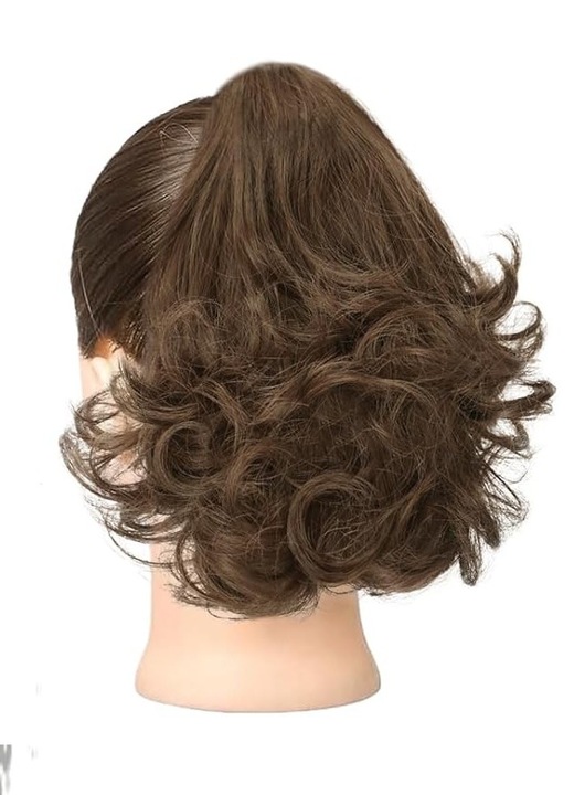 Extensie de coada de cal ondulata scurta cu clema, BARSDAR, 22 cm, cu snur, extensie de coada de cal groasa, par sintetic, maro cenusiu