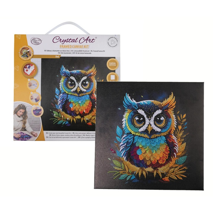 Tablou DIY Crystal Kit SOWA, 30x30cm, set complet, EPEE