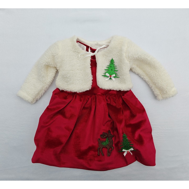 Rochita festiva - Craciun din catifea, pentru fetite, cu bolero plusat, marimea 80