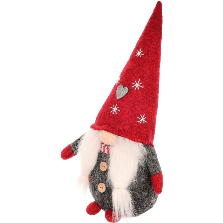 Elf decorativ 30 cm, Saska Garden, jucarie Craciun, material textil, rosu, gri, alb