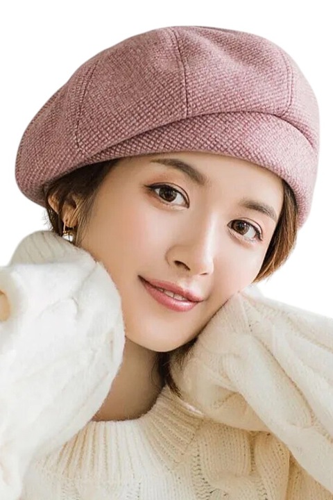 Sapca dama, tip bereta, model romantic, tematica fancy style, marime universala, roz, EFAYN