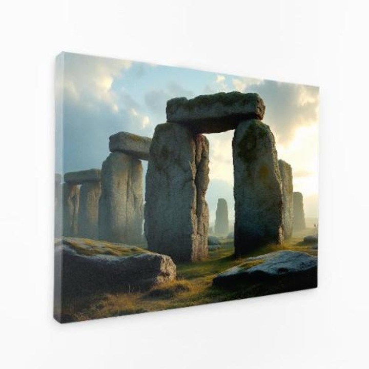 Картина на платно - Древни каменни паметници в тревисто поле - 50x100 см