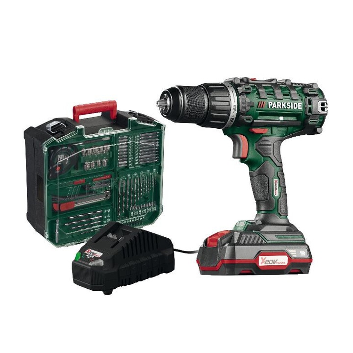 PARKSIDE® 20 V csavarhúzó és fúró 2 akkumulátorral/töltővel és tartozékkészlettel