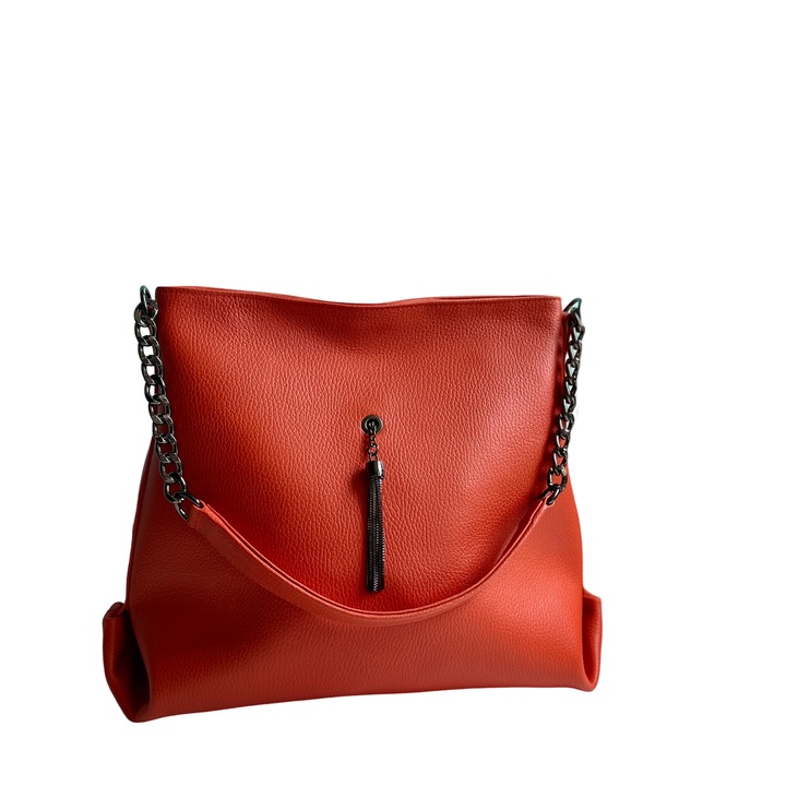 Noi taska, alkalmi, Craft G, kezzel keszitett, termeszetes bor, lanc fogantyuwww, Narancssárga