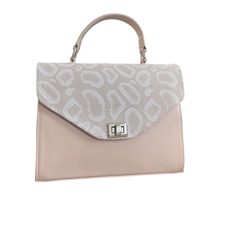 Дамска чанта, Офис, Craft G, Бежова, Ръчна изработка, Естествена кожа, Уникална декорация на капака