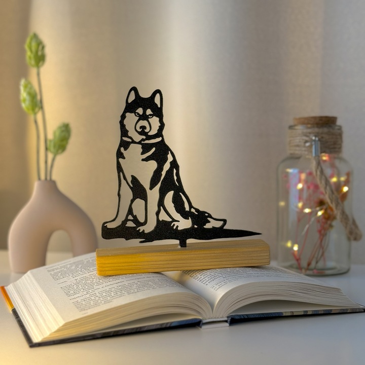 Decoratiune Casa, Lup – DECORADI®, Eco-friendly, Baza din Lemn Natural, Design Modern, Negru 16cm – Cadou sau Decoratiune de interior ideala pentru iubitorii de animale, Printat 3D din PLA ECO (plastic biodegradabil)