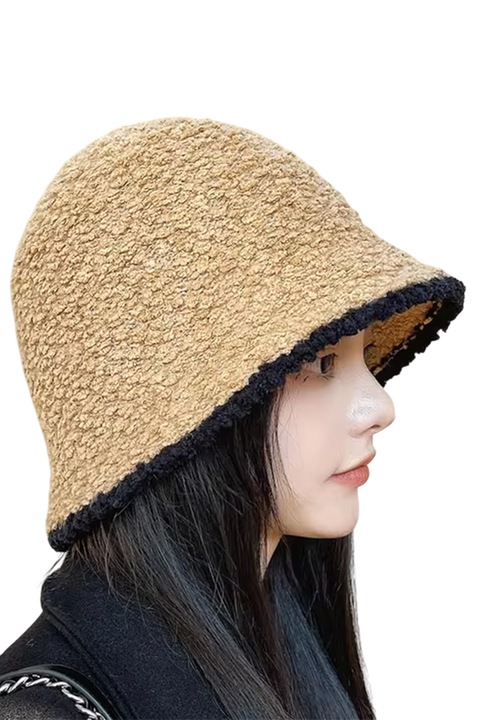 Дамска шапка, лек и минималистичен модел тип камбана, семпла и елегантна тема, универсален размер, кафява, EFAYN