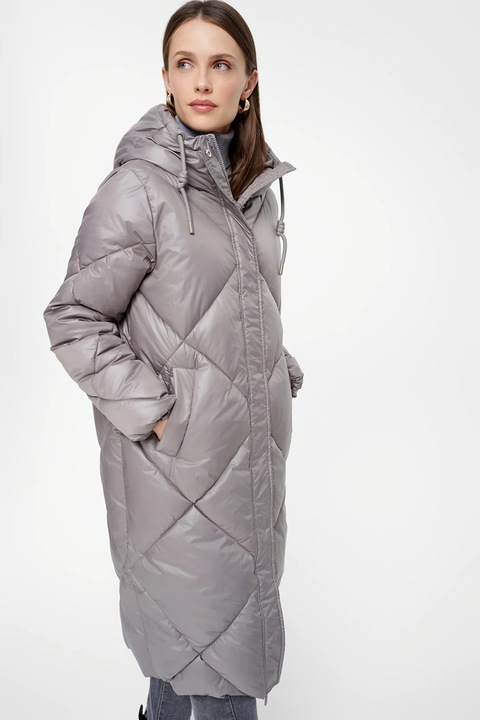 GreenPoint, Geaca cu vatelina cu capse si fermoar, Gri