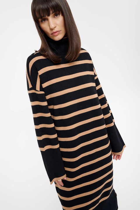 GreenPoint, Rochie-pulover in dungi, Negru, Bej, S