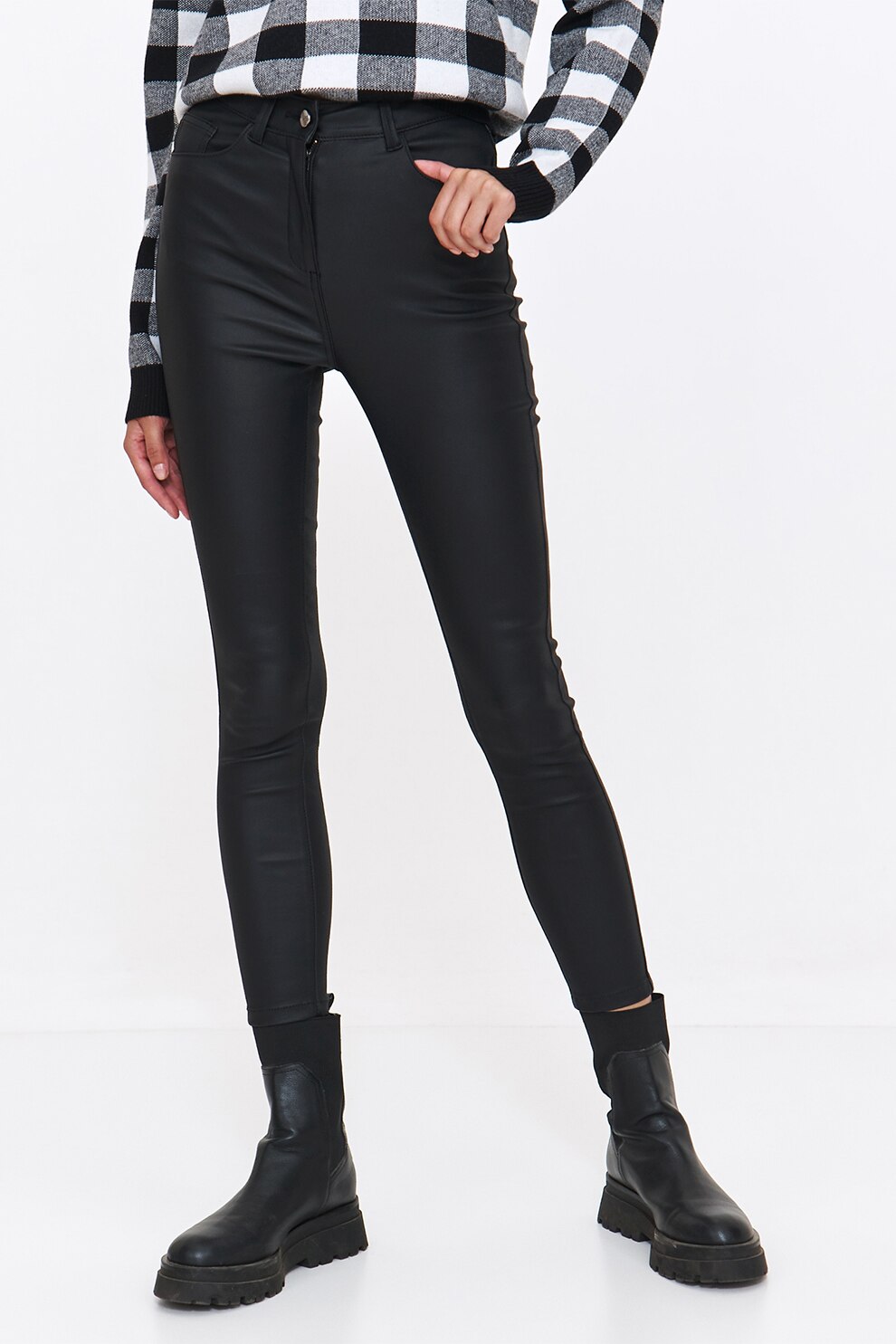 Top Secret, Pantaloni skinny crop cu pelicula, Negru, 34
