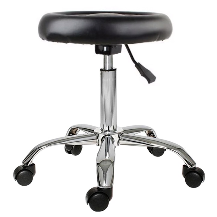 Scaun pe roti, Rotativ 360°, Pentru salon infrumusetare, Negru, Inaltime 42 - 52 cm