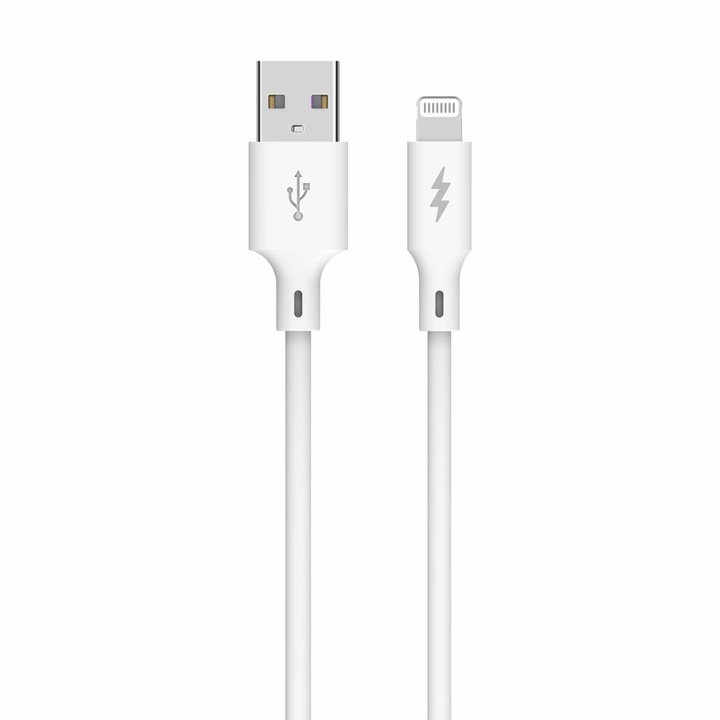 Cablu Super Fast Charge SmartGSM compatibil Apple iPhone, USB-A - Lightning, Alb, 6A, 1 m
