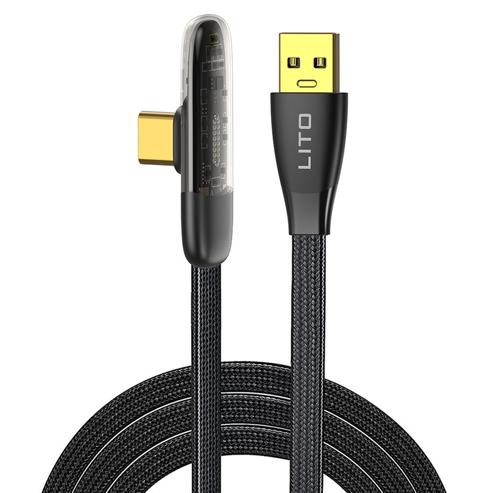 Cablu de date/incarcare Data Cable (LD11C) USB to Type Cn Fast Charging, Angled Design, Gold Plated Interface, 2.4A, 1m Negru