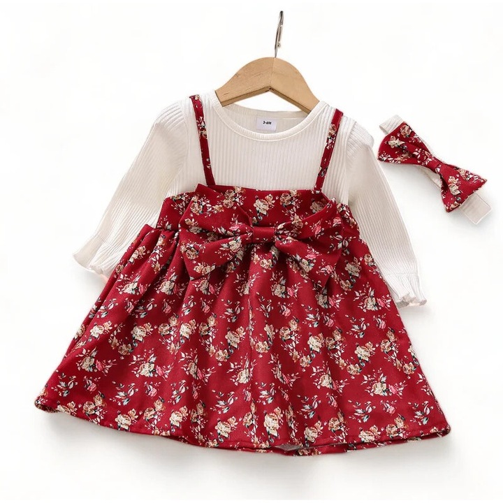 Rochita din bumbac FLORAL-ROSU, Rosu