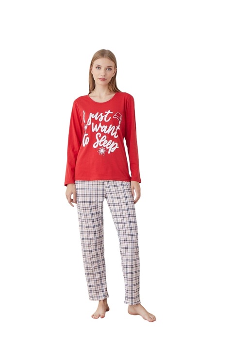 Pijama dama Craciun, Toski, maneca lunga pantaloni lungi Rosu, Rosu