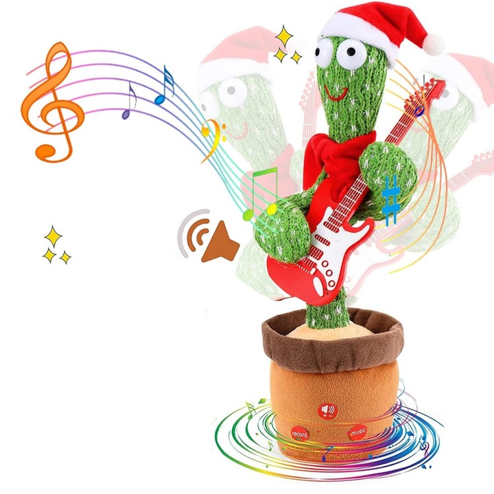 Cactus Dansator Macvi® Interactiv Jucarie Amuzanta si Educativa, cu 120 de Melodii, Imitare Sunete si Efecte Luminoase
