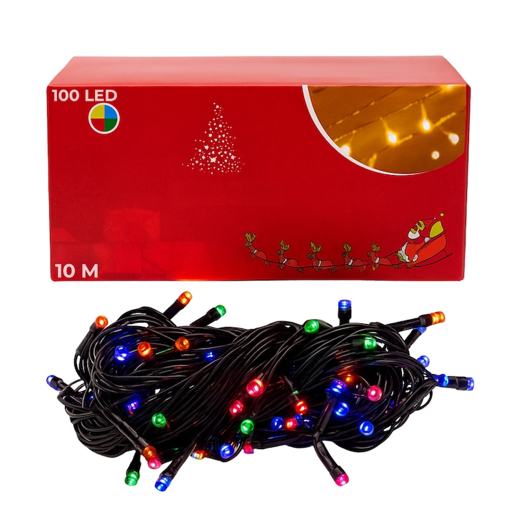 Instalatie luminoasa Macvi® 100 LED-uri, 10 metri, pentru decor de Craciun, rezistenta si economica